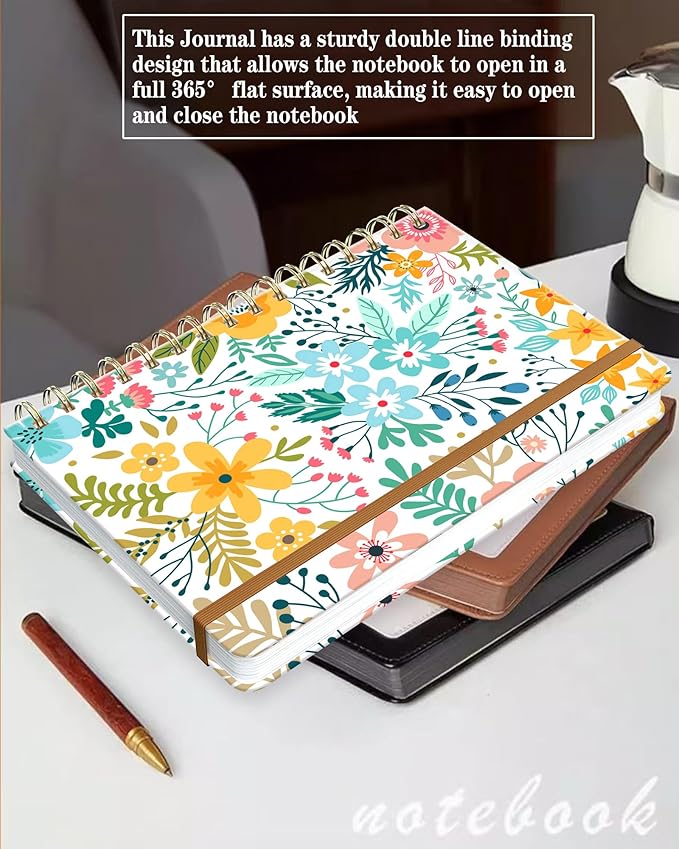 Spiral Journal Notebook for Women, Hardcover A5 College Ruled Notebook, 120 Pages, Thick Paper, Cute Lined Journal for School, Office & Work, 6 x 8.4 in(Beautiful Spring Floral)