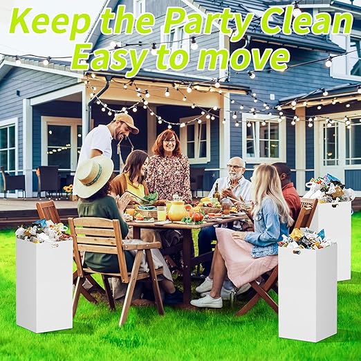 13 Gallon Disposable Trash Cans for Parties, 4 Pack Extra Large Portable Trash Can White Pop Up Trash Cans Bin, Recycle Collapsible Garbage Can Bins for Party Kitchen Camping Trash Can