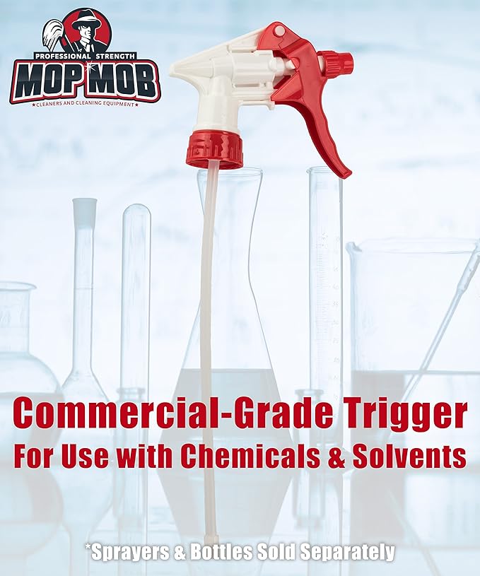 Leak-Free Chemical Resistant Spray Head 10 Pk By Mop Mob. Industrial Sprayer for Auto/Car Detailing Window Cleaning and Janitorial Supply. Heavy Duty Low-Fatigue Trigger and Nozzle Fit 24oz Bottle.
