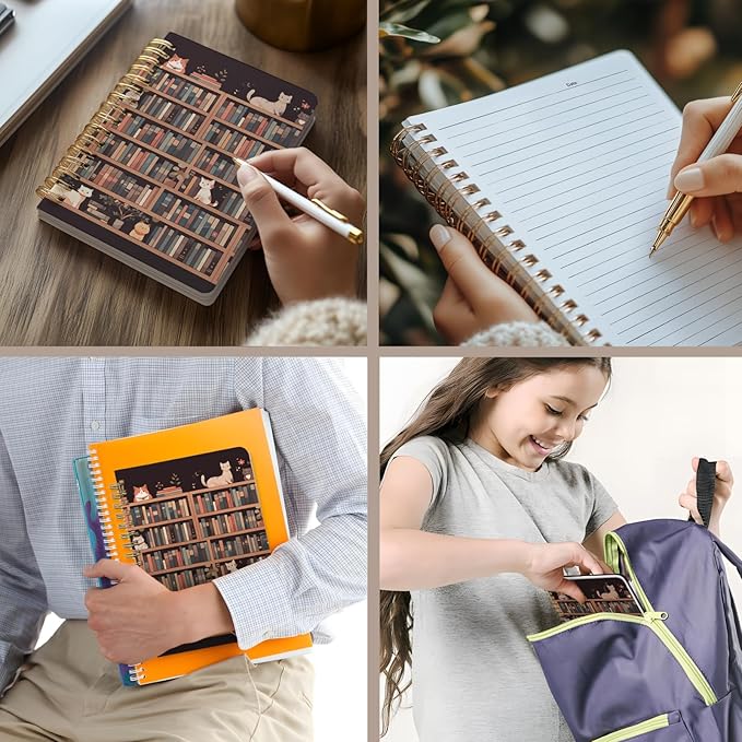 Cute Spiral Notebook journal A5 Aesthetic Pretty Floral Design for Women Girls Kawaii with Pocket, 8.5 x 5.7 inch, Cat