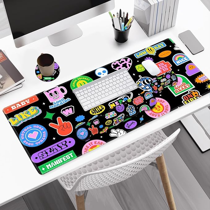 Gaming Mouse Pad Keyboard Wrist Support, 4 in1 Mousepad with Wrist Keyboard Rest, Computer Desk Mat, Non-Slip Desk Pad Protector with Memory Foam Easy Typing Pain Relief I Cute Funny Style