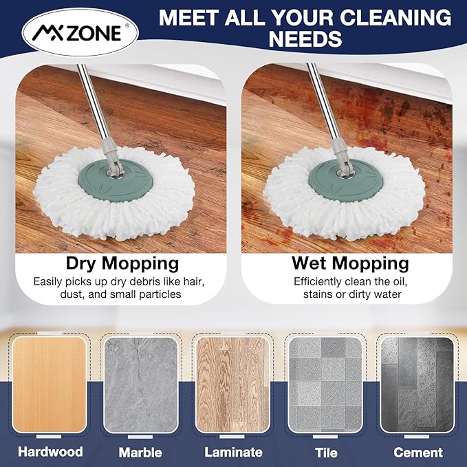 Spin Mop Replacement Head for Hurricane 360° Spin Mop Systems, Microfiber Spin Mop Head, Round Shape Standard Universal Size Magic Mop Refill, 3 Pack