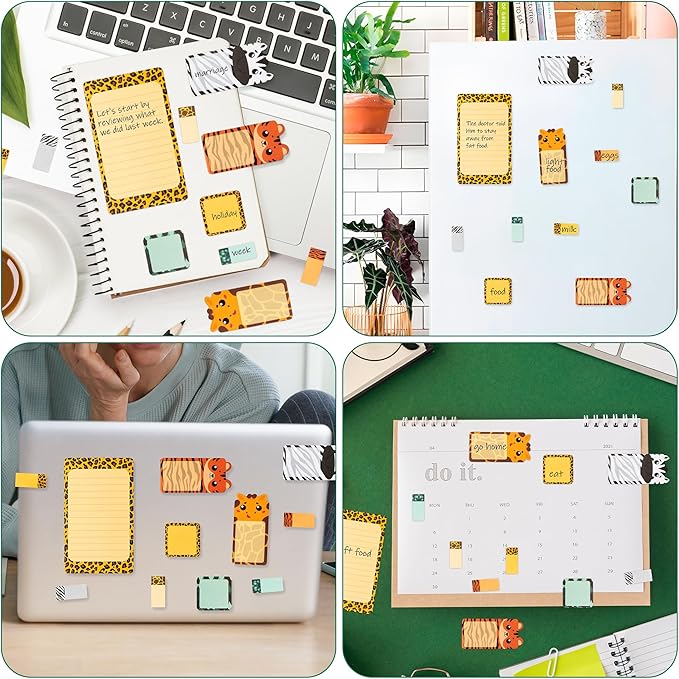Xqumoi Safari Animal Sticky Notes Set, 550 Sheets, Wild Animal Self-Stick Note Pads Jungle Zoo Animal Writing Memo Pads Page Marker Student Classroom Back to School Office Supplies Small Gift