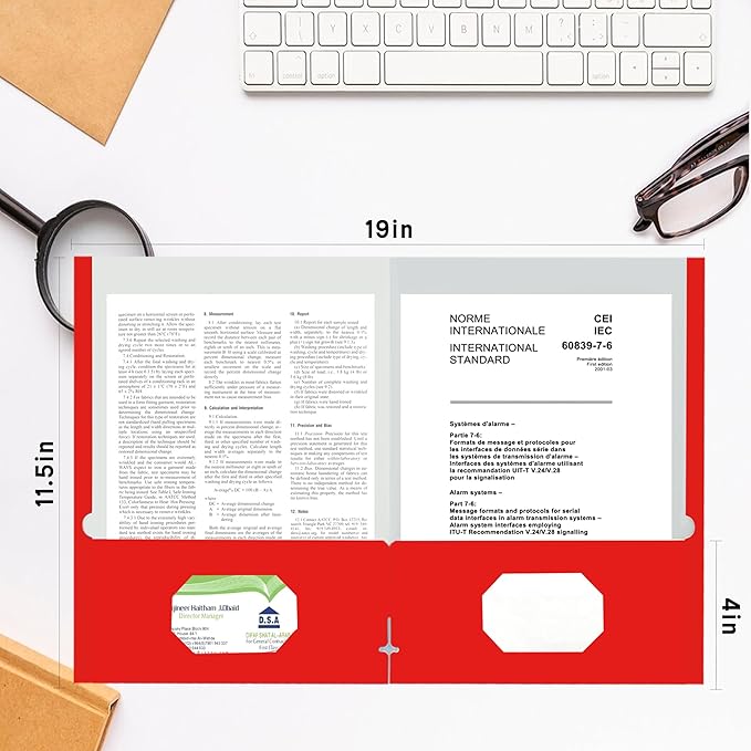 Zzrywuty File Folders with Pockets Letter Size, 50-Pack Paper Folders with Card Slot, Two Pocket Folders for School Students, Businessmen, Home and Office Workers(Red)