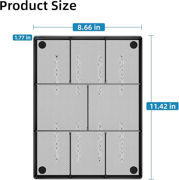 Marbrasse Desk Drawer Organizer, Metal Mesh Drawer Organizer Tray with 5 Adjustable Compartments,Desk Organizers and Accessories for Home,Office,Kitchen,Makeup,Vanity (Black)