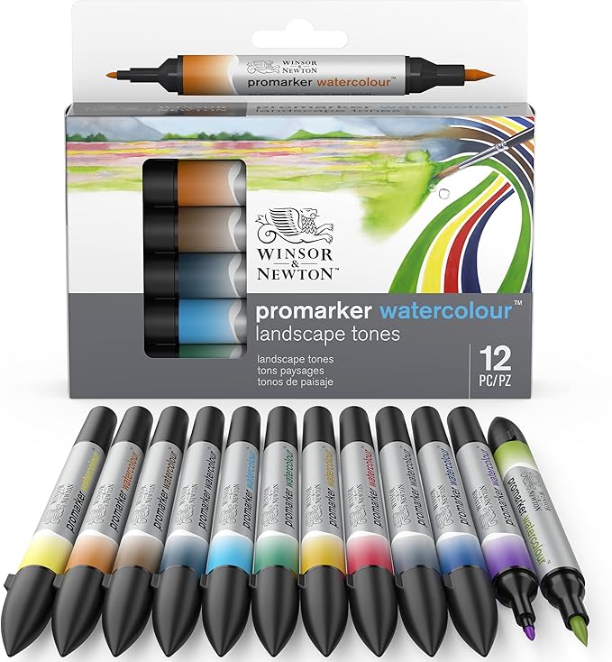 Winsor & Newton ProMarker Watercolor Marker Set, 12 Count, Landscape Tones