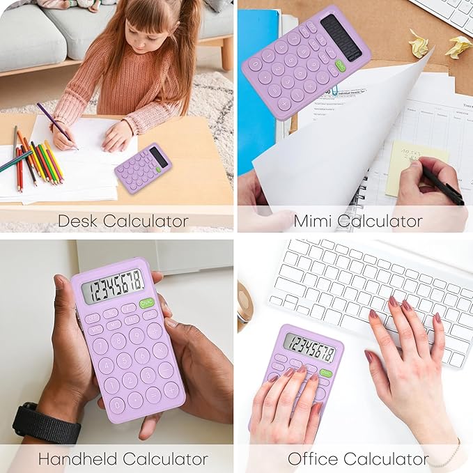 Cute Purple 8-Digit LCD Calculator, Basic Four Function for Teachers, Students & Office, Small & Sensitive, 5.5x3.2 Inches