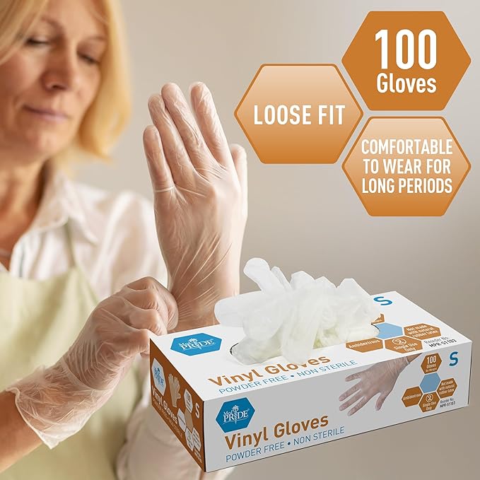 MedPride General Purpose Powder-Free Vinyl Gloves, Small, 100 Count (Pack of 1)