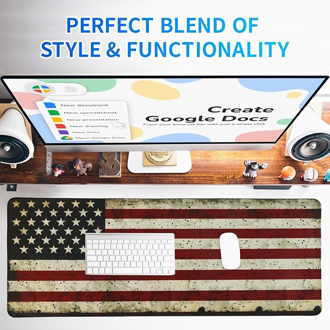 American Flag Gaming Mouse Pad, Large Mouse Pad for Desk Mat XL Mousepad, Stitched Edges Non-Slip Rubber Base Mouse Pads for Computers Laptop (USA Flag-Large-White)