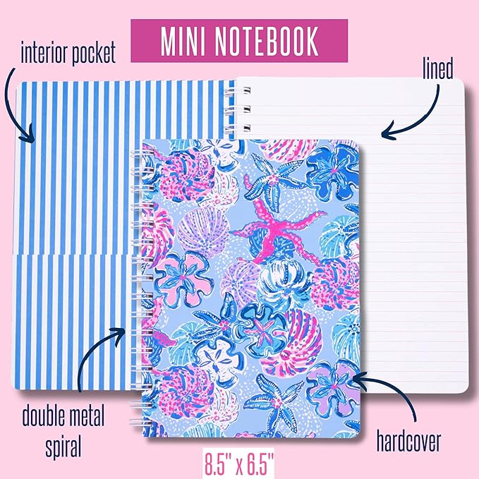 Lilly Pulitzer Hardcover Mini Spiral Notebook, 8.5" x 6.5" Small Journal with 160 College Ruled Pages, Bahamas Beachcomber