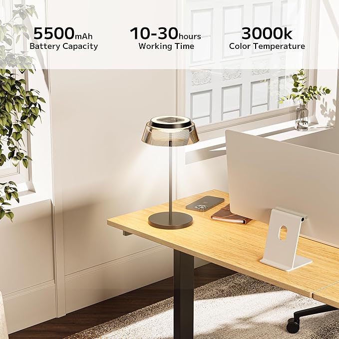 Table Lamp Set of 2 Rechargeable Cordless Desk Lamp 5500mAh Battery Operated Waterproof Portable USBC LED Nightstand Lamp 3 Color Dimmable Touch Night Light for Bedroom Restaurant Party Outdoor