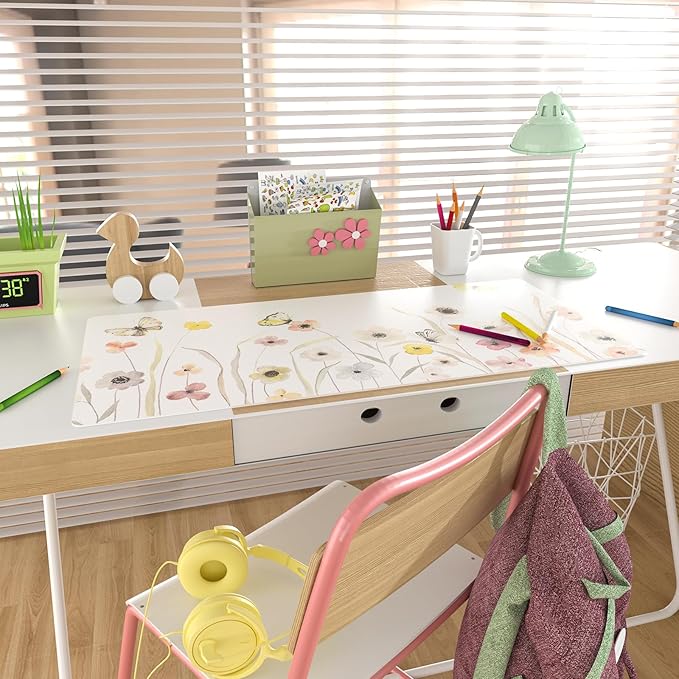 Colorful Star Large Mouse Pad, Watercolor Floral Desk Mat Office Supplies, Waterproof PU Leather Gaming Mousepad for Women Girls, Butterflies Desk Pad Home Office Décor Accessories 31.5" x 15.7"