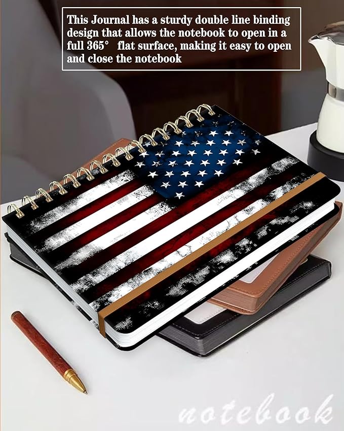 Spiral Journal Notebook for Women, Hardcover A5 College Ruled Notebook, 60 Sheet, Thick Paper, Cute Lined Journal for School, Office & Work, 6 x 8.4 in(Vintage American Flag)