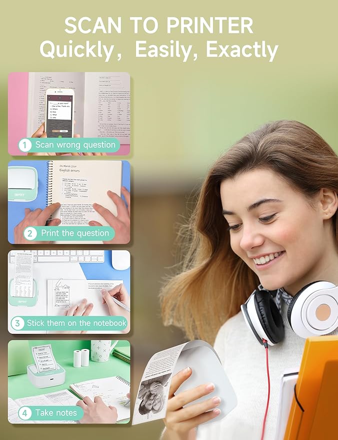 iDPRT Portable Sticker Maker Machine with 1 Roll Sticker Paper, Mini Printer Efficiently and Quickly, Thermal Printer for Study Notes, Pictures, DIY, Label, Free App with Multiple Templates, Green