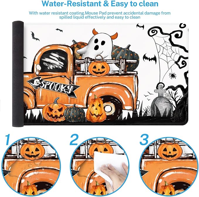 Britimes Halloween Ghost Truck Large Mouse Pad Non-Slip Desk Pad Keyboard and Mouse Desk Mat Spooky Bat Pumpkin Gaming Mousepad for Game,Office & Home,31.5 x 15.7 in
