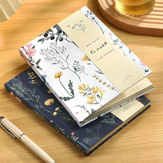 Floral Journal for women, Floret Hardcover Notebook, A5, 6x8, Medium Ruled Notebook, Lay-flat, Linen Journal, Notebooks for School, Writing Journal, Reading Journal, Garden Journal, White