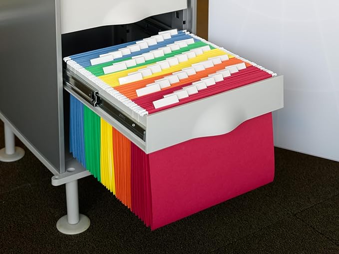 Smead Standard Hanging File Folders, 25 Count, Assorted Primaries, 1/5-Cut Adjustable Tabs, Letter Size (64059)