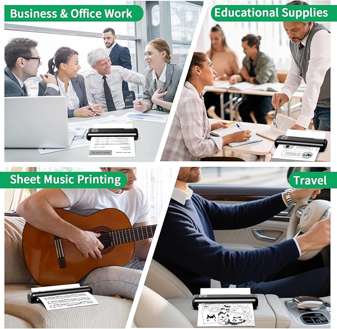 Rongta Portable Printer Wireless for Travel, Inkless Thermal Printers for 8.5" x 11" US Letter & A4 Size, Compatible with Android iOS Smartphone, Mac Windows Laptop for Office & Home (Black, Thermal)