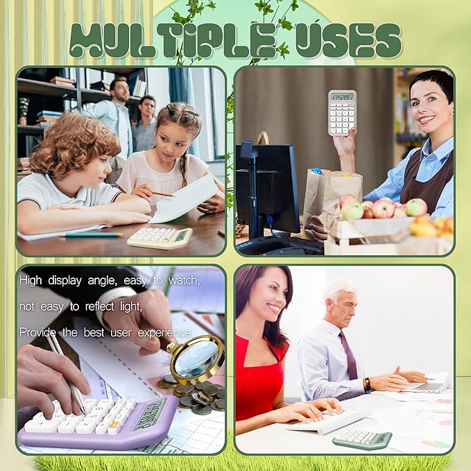 Mechanical Switch Calculator, 10 Digits, Large LCD Display, Purple, Big Buttons, Aesthetic