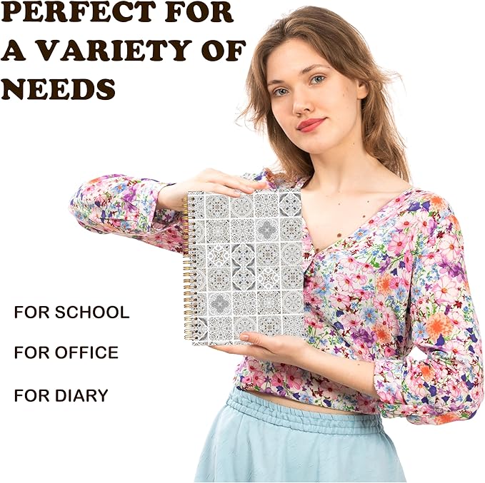 URLLUAE Vintage Boho Ethnic Moroccan Notebook, Neutral Floral Journals for Women Men, Boho Aesthetic Spiral Notebook Journals for Work School, Retro Office Supplies Gifts, 5.5x8.3 Inch