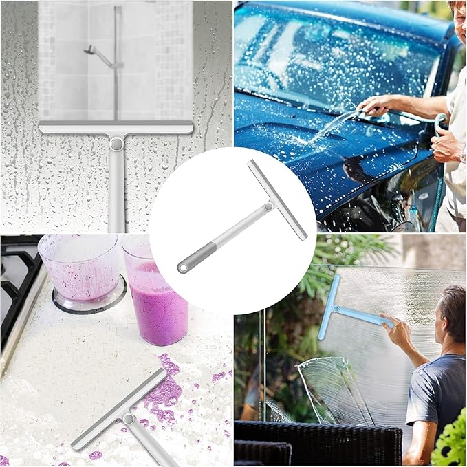 WONDAY Shower Squeegee for Glass Doors Tile and Walls 2 Pack Squiggy Bathroom Windows with 360° Rotation Rubber Blade (Greengrey)