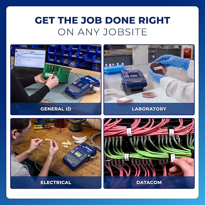 Brady M510 Portable Industrial Label Printer, 1.5" Wide Labels, Single Color Thermal Printing, for Laboratory, Field, or Facility, Blue/Gray, 3.75" H x 5.75" W x 10" D