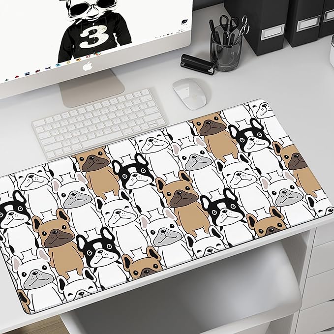 MIOAOSRT Cute Puppy Pet Desk Mat,French Bulldog Extended Gaming Mouse Pad,Large Non-Slip Rubber Base Mousepad with Stitched Edges,Waterproof Mouse Mat Desk Pad for Office Game Home 35.4x15.75 in