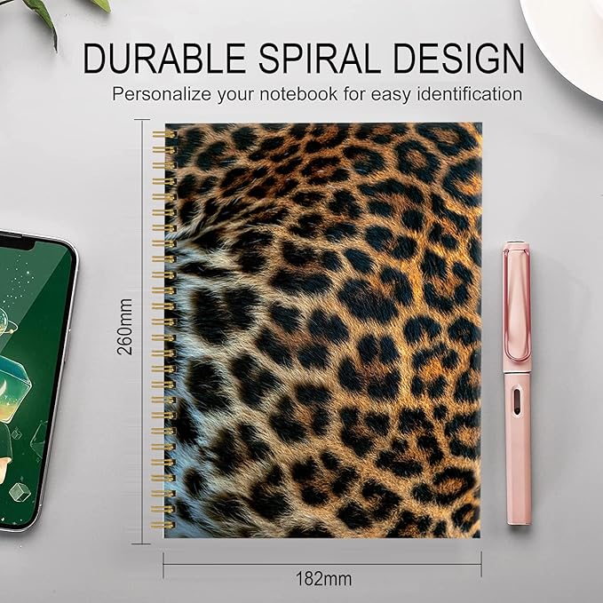 Spiral Journal Notebook for Women,A5 College Ruled Notebooks 6"x 8.4",120 Pages Lined Journal with Premium Thick Paper,Perfect for School Office Home Gifts(Beautiful Leopard Skin)