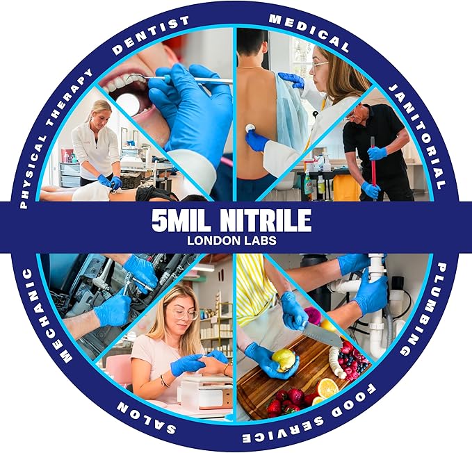 Sky Blue 5 Mil Nitrile Exam Gloves Disposable Latex Free | Medical Rubber Gloves for Doctors, EMT, First Aid Kit, Food Service & Cleaning | Bulk Nitrile for Mechanics (100 CT) - X-Large