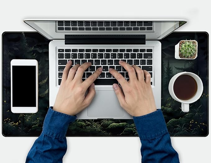 Cute Dark Gloomy Forest Desk Mat, Gothic XXL Large Extended Gaming Mouse Pad Mat, Non-Slip Rubber Base Mousepad Computer Keyboard and Mouse Mat, Desk Pad with Stitched Edges, 31.5x15.75 in