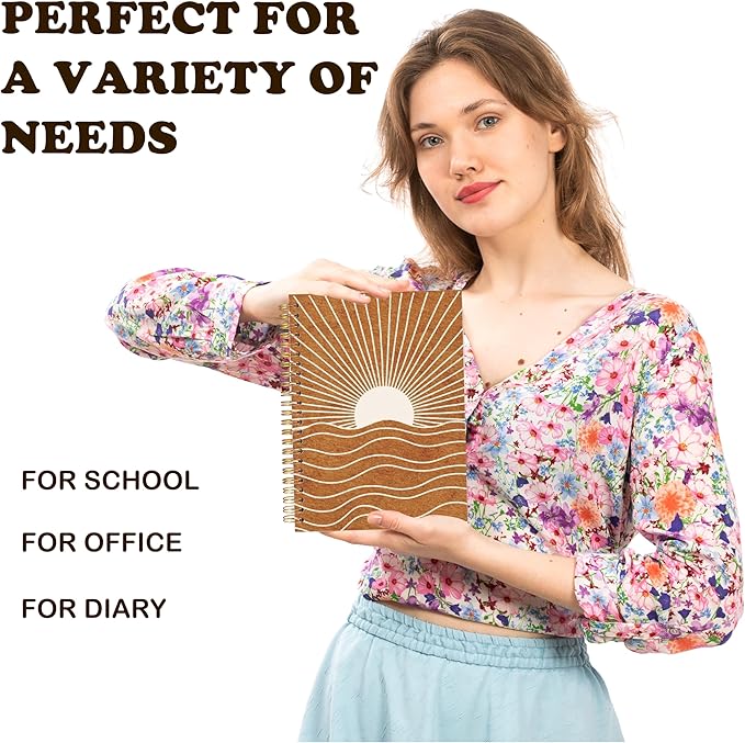 URLLUAE Abstract Boho Sun Ocean Notebook Journal, 70s Retro Sunrise Sunset Spiral Notebook for Work School, Boho Office Supplies Gifts, 5.5x8.3 Inch