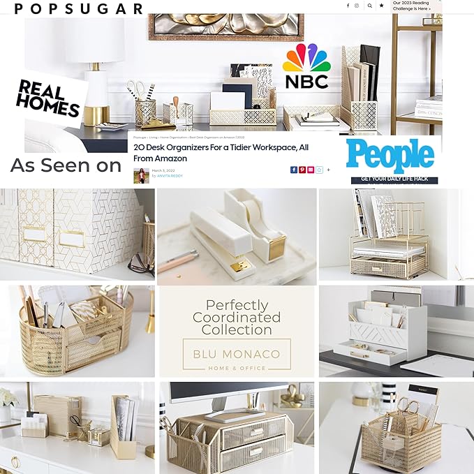 Blu Monaco White and Gold Stapler – Chic Desk Accessory with Smooth Metal Mechanism – Stylish Gold Office Supply for Home, School, and Work – Aesthetic White Essentials for Modern Desks