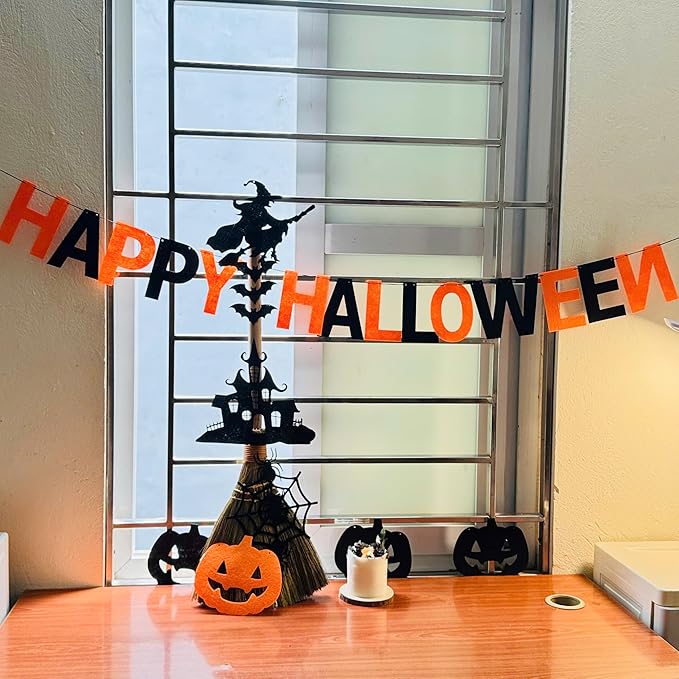 Handmade Vietnamese Straw Broom, Single Handle – Free Halloween Decoration Set, Witch Broom for Costume, Haunted House & Indoor Decor, Soft Grass Whisk Broom for Sweeping or Display