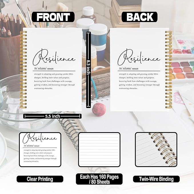 Resilience Inspirational Spiral Notebook, Motivational Journaling Notebooks for Note Taking, Positive Hardcover Journals for Women 160 Pages 5.5x8.3 Inch, Inspirational Gifts for Women