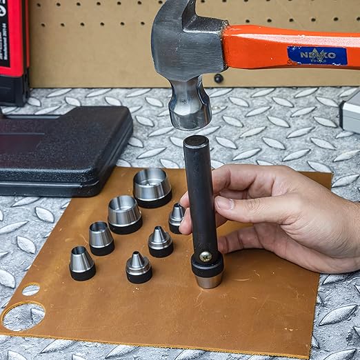 NEIKO 02614A Interchangeable Large Hollow Hole Punch Tool Set, 10 Piece, Gasket Maker, Heavy Duty Gasket Punch Set, Includes Hole Puncher Tool Carrying Case, Leather Punch Set