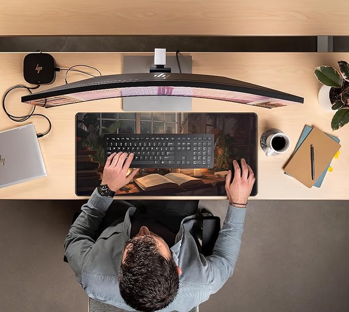 Cute Book Lover Desk Mat Dark Academia Mouse pad XXL Large Extended Mousepad Gaming Desk Pad with Stitched Edges, Cozy Lofi Deskmat Laptop Computer Keyboard and Mouse Mat Decor Pad, 31.5x15.7 in