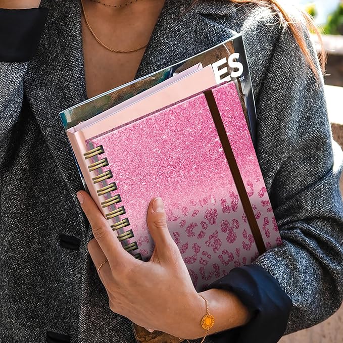 Spiral Journal Notebook,Strong TwinWire Binding with Premium Paper for Girl Women,Cool Funny 120 Pages,100gsm A5 College Ruled NotebookJournal,Perfect for Gifts Nurse Teacher Women(Pink leopard)