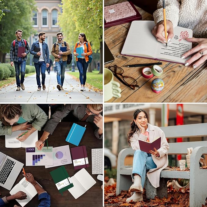 ViVin Lined Journal Notebooks, 3 Pack, (Black, Burgundy, Dark Green), 192 Pages, Medium 5.5 x 8.3 inch, College Ruled, A5 Hardcover Notebooks, Journaling Notebooks for Work, Writing, School