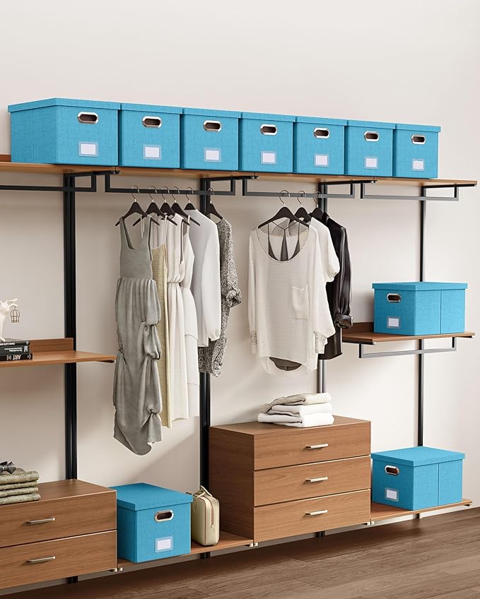 Oterri File Organizer with Lid, File Box, File Cabinet for Letter File Folder Storage, Hanging File Organizer for Office/Decor/Home,Document Organizer, 1 Pack,Calamine Blue+Cobalt Green-Box Only