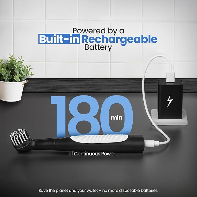 BEEST GroutCare 14000 Rechargeable Electric Spin Scrubber - Bathroom Cleaning Brush w/ 4 Replaceable Heads, Dual Speed, IPX6 Waterproof - Cordless Shower Scrubber for Bathtub, Grout, Tile, Kitchen