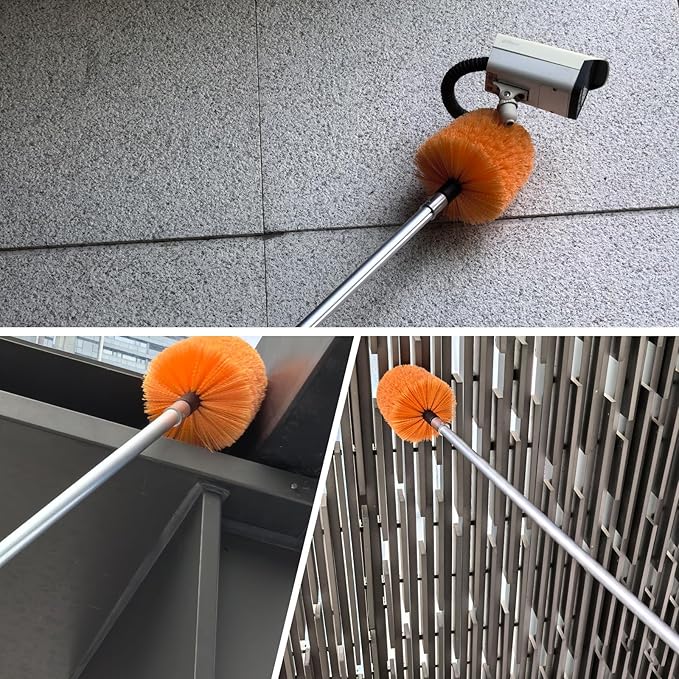 2 Pack Twist-On Cobweb Duster Head, Fits Standard 3/4 inch Threaded Poles, Attachment Spider Web Duster Brush for Outdoor & Indoor Cleaning (Orange)