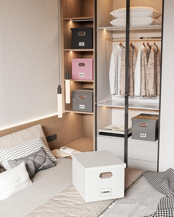 2 Pack File Storage Organizer Box,Filing Box,Portable File Box with Lid,Fit for Letter/Legal File Folder Storage, Pink(Leather)-Box only