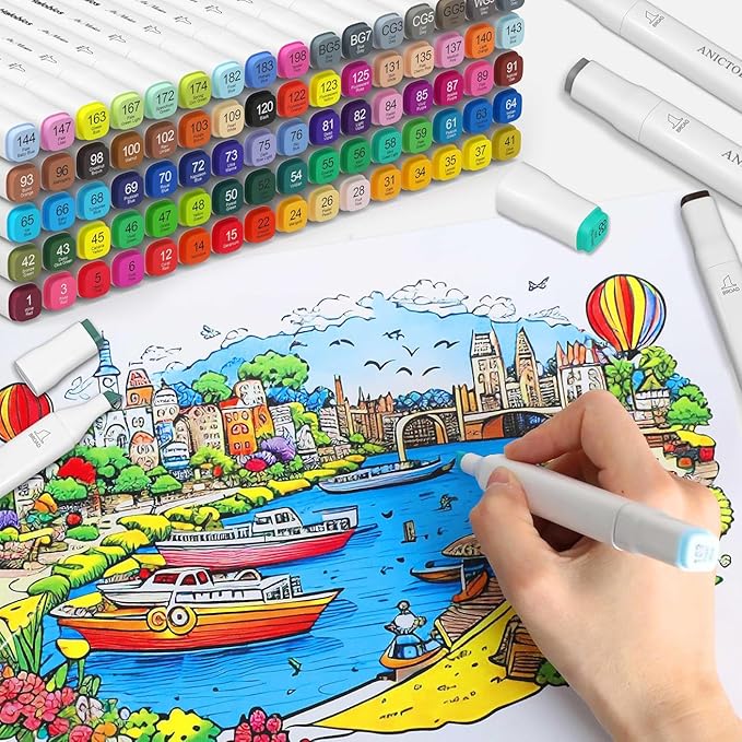 Alcohol Markers 120 Colors with Base Support, Drawing Art Markers Perfect for Students Kids and Adults Comics Sketching Illustration Artistic Creation Gift