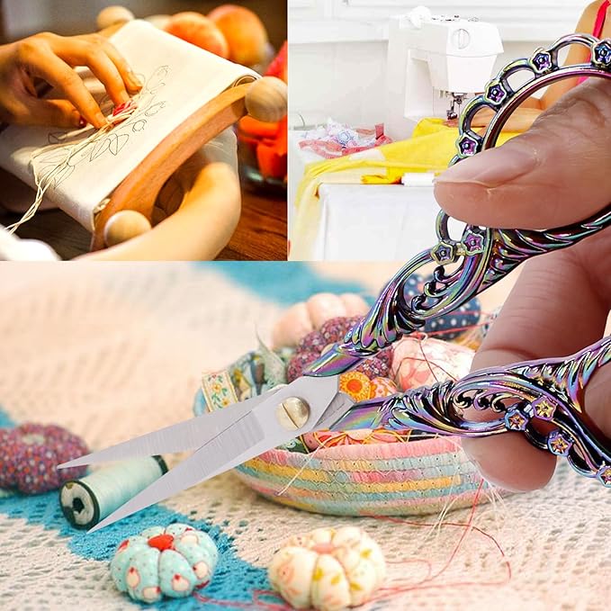 BIHRTC 4.5Inch Sewing Embroidery Scissors with Leather Cover Stainless Steel Sharp Tip Crafts DIY Tools Thread Snips Crochet Scissors for Embroidery Needlework Artwork Housework