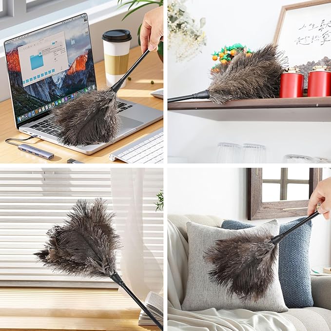 MehelloFeather Ostrich Feather Duster 15Inch Natural Fluffy Handheld Feather Dusters for Cleaning Keyboard Home Car Office (8PCS)