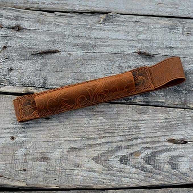 JJNUSA Genuine Leather Pen Case Holder Fits (4 to 6.5 in) Tall Notebooks Pencil Sleeve Cover Pen Pouch Pen Holster Handmade Flower Brown