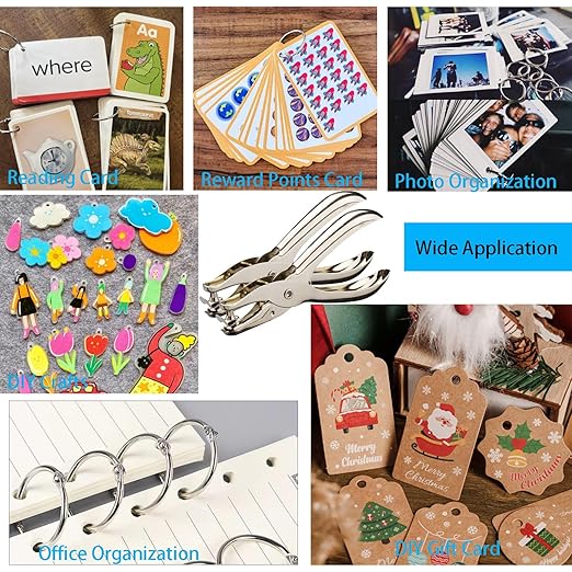 2 PCS Hole Punch 1/4inch Single Hole Punch with 20 Pcs Binder Rings,Small One Hole Paper Punch for DIY Crafts,Flash Cards,Gift Tags,Tickets,Hole Puncher Single for Home,Office,School