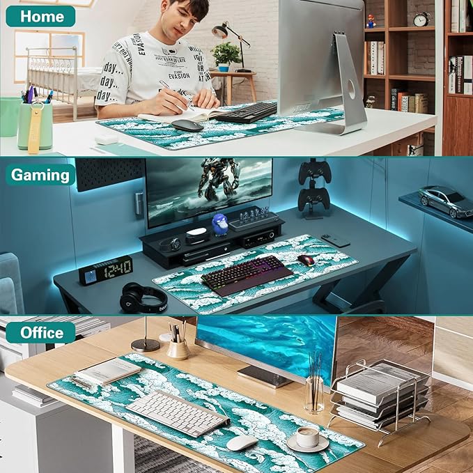 Gaming Mouse Pad, Large Mouse Pad XXL 35.4×15.7in, Extended Computer Keyboard Mouse Mat Desk Pad for Laptop with Stitched Edges, Waterproof Mousepad for Gamer Home&Office Women