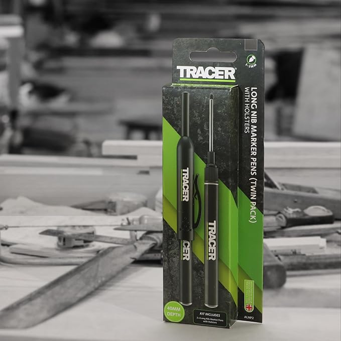 Tracer 40-50mm Long Nib Marker with Holster 2 Pack - Woodworking Tools - Deep Hole Work Pen For Wood, Plastic - Tile and Metal - Extended Nose Marking Pens Deep Nose Marker Carpenter Tools - ALNP2