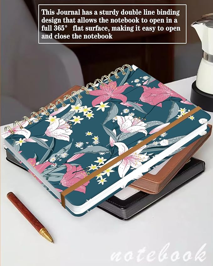 Spiral Journal Notebook for Women, Hardcover A5 College Ruled Notebook, 120 Pages, Thick Paper, Cute Lined Journal for School, Office & Work, 6 x 8.4 in(Cute Flower)